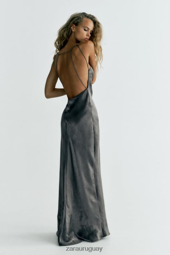 Zara vestido lencero metalizado mujer H6RHL2933 plata ropa