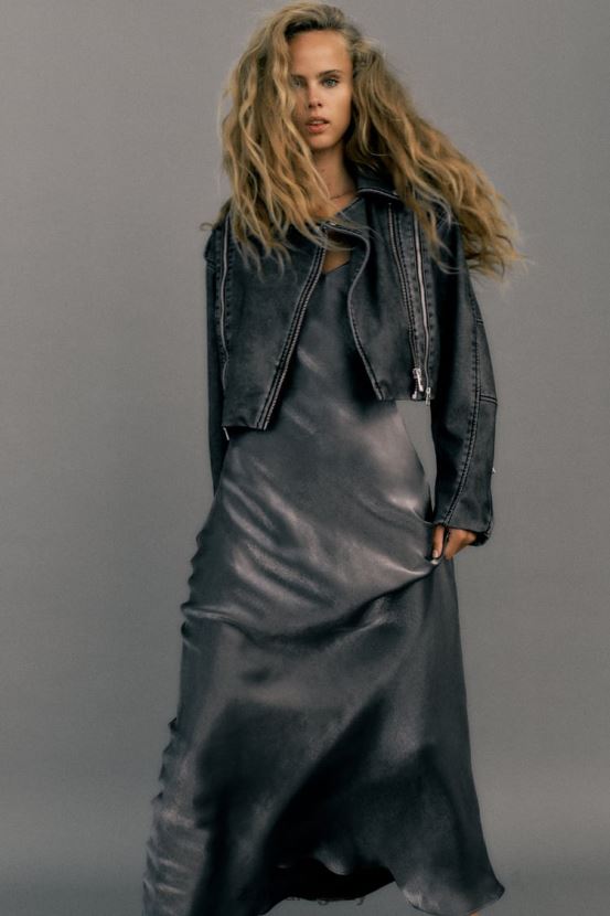 Zara vestido lencero metalizado mujer H6RHL2933 plata ropa