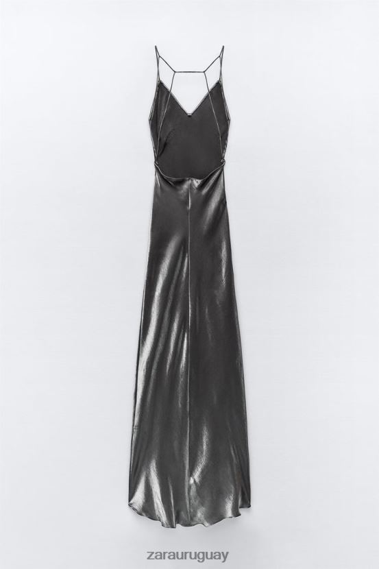 Zara vestido lencero metalizado mujer H6RHL2933 plata ropa