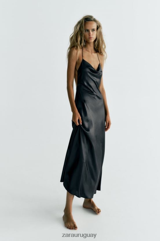 Zara vestido lencero metalizado mujer H6RHL2934 negro ropa