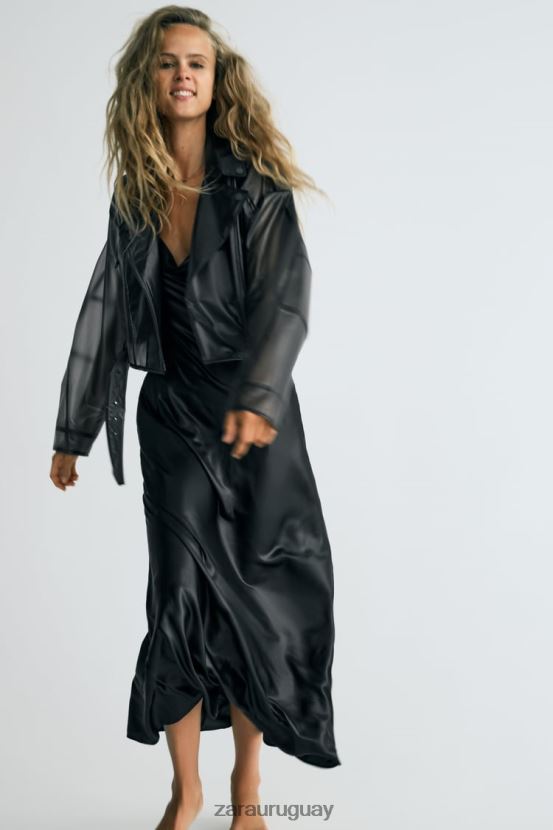 Zara vestido lencero metalizado mujer H6RHL2934 negro ropa