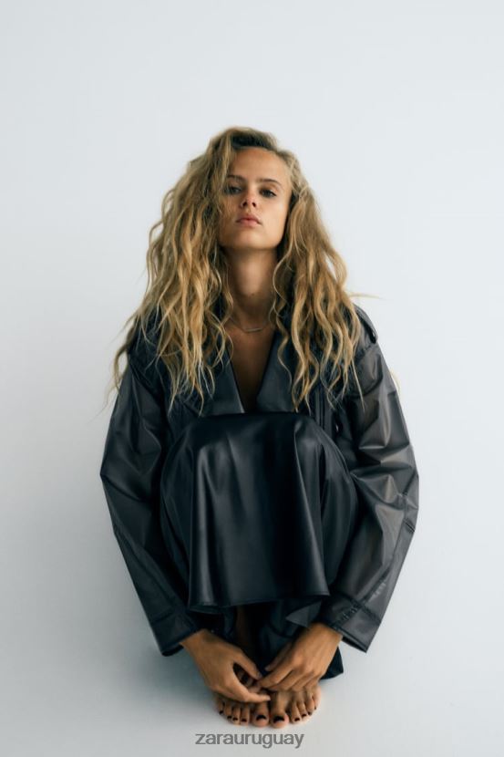 Zara vestido lencero metalizado mujer H6RHL2934 negro ropa