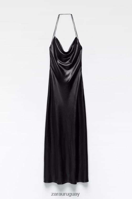 Zara vestido lencero metalizado mujer H6RHL2934 negro ropa