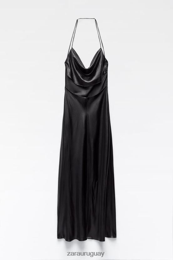 Zara vestido lencero metalizado mujer H6RHL2934 negro ropa