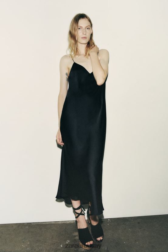 Zara vestido lencero mujer H6RHL2833 negro ropa