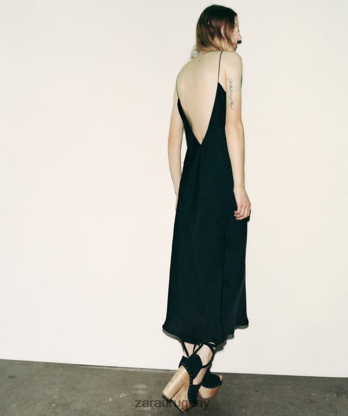 Zara vestido lencero mujer H6RHL2833 negro ropa