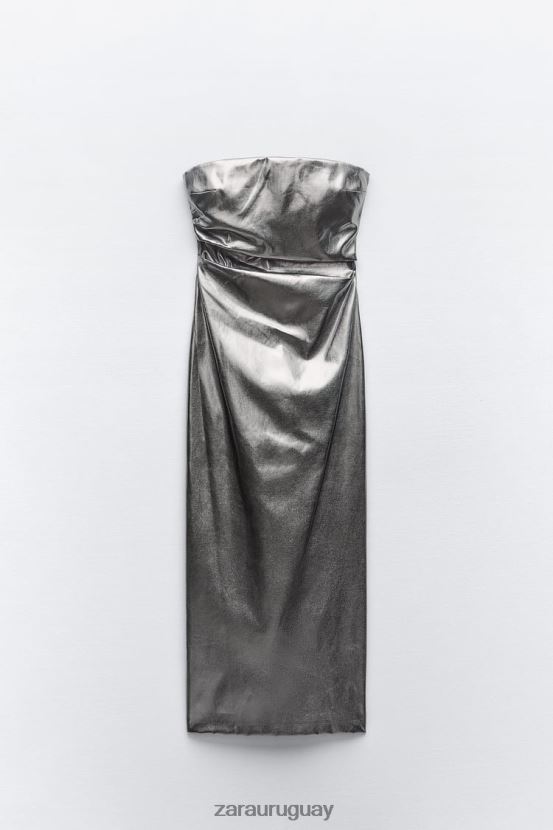 Zara vestido metalizado sin tirantes mujer H6RHL2935 acero ropa