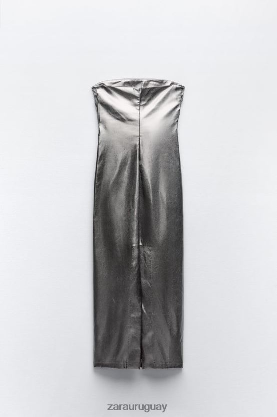 Zara vestido metalizado sin tirantes mujer H6RHL2935 acero ropa