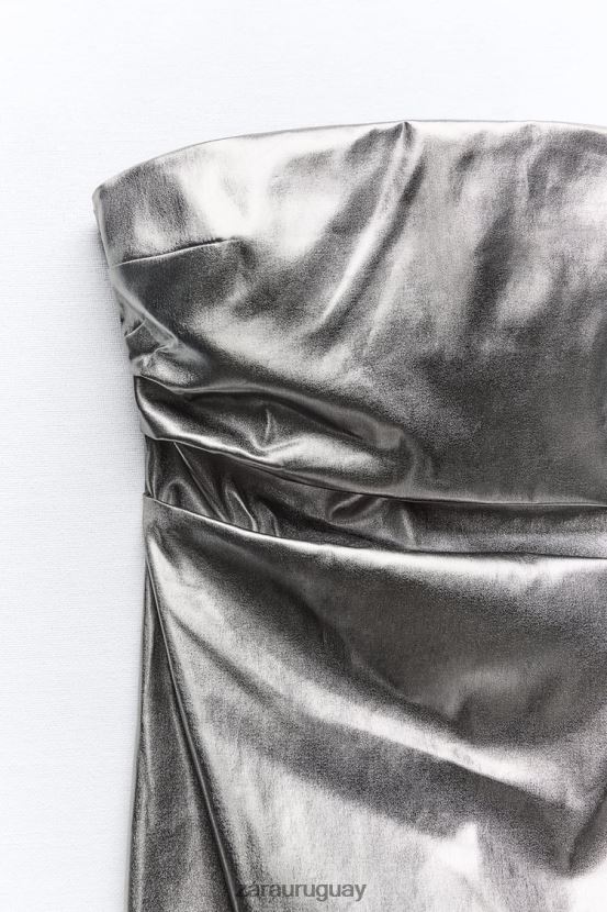 Zara vestido metalizado sin tirantes mujer H6RHL2935 acero ropa