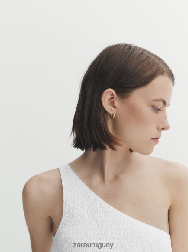 Zara vestido midi de popelina asimétrico mujer H6RHL2859 blanco ropa