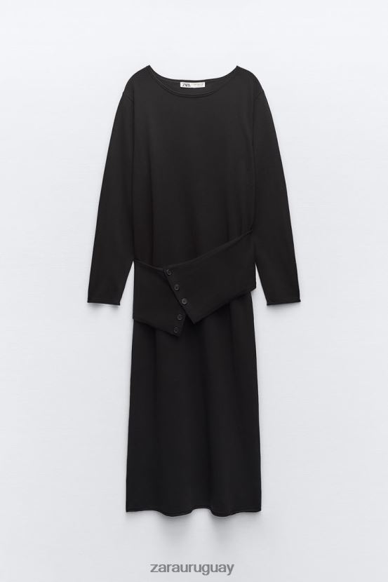 Zara vestido midi tejido con fajín mujer H6RHL2228 negro ropa