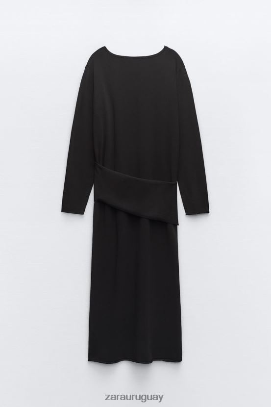 Zara vestido midi tejido con fajín mujer H6RHL2228 negro ropa