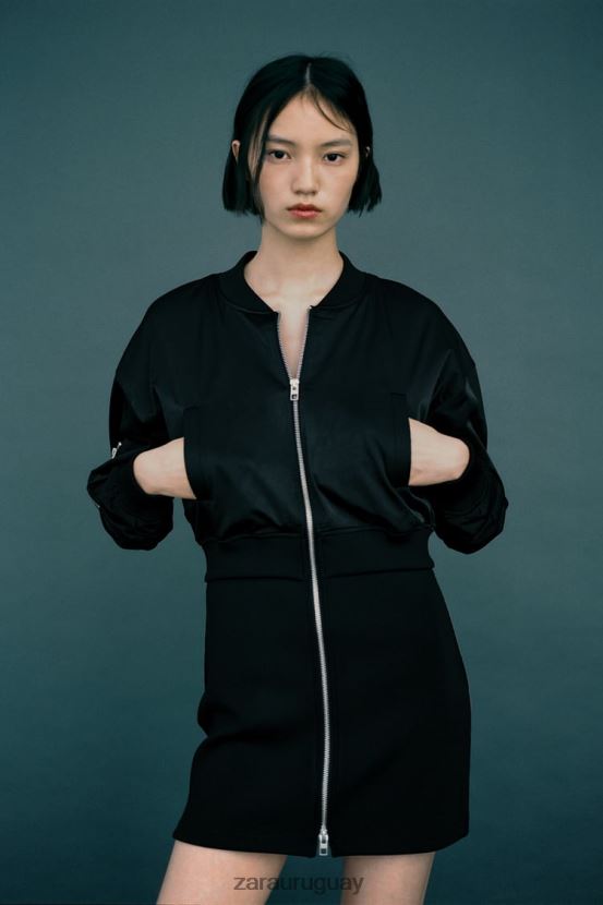 Zara vestido mini bomber mujer H6RHL2241 negro ropa