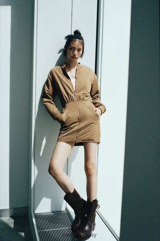 Zara vestido mini bomber mujer H6RHL2242 verde oliva ropa