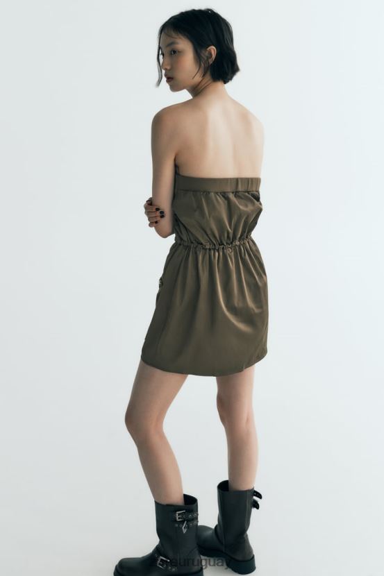 Zara vestido sin tirantes mujer H6RHL2240 caqui oscuro ropa