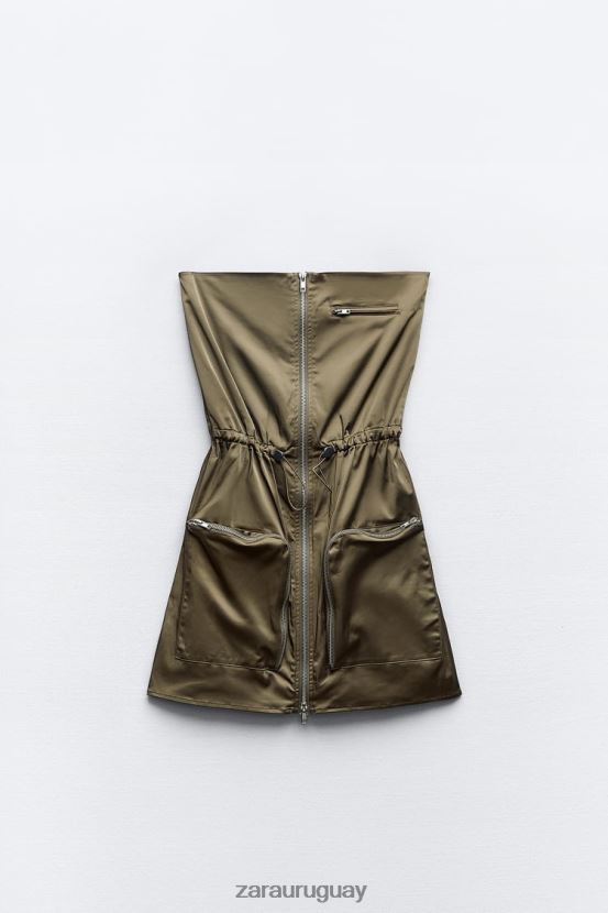 Zara vestido sin tirantes mujer H6RHL2240 caqui oscuro ropa