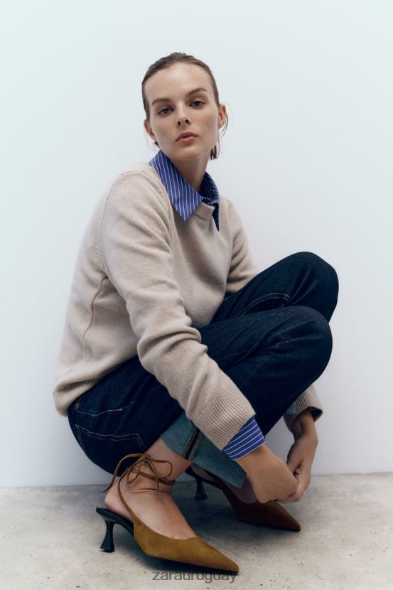 Zara tacones con tira trasera y cordones mujer H6RHL2736 marrón calzado