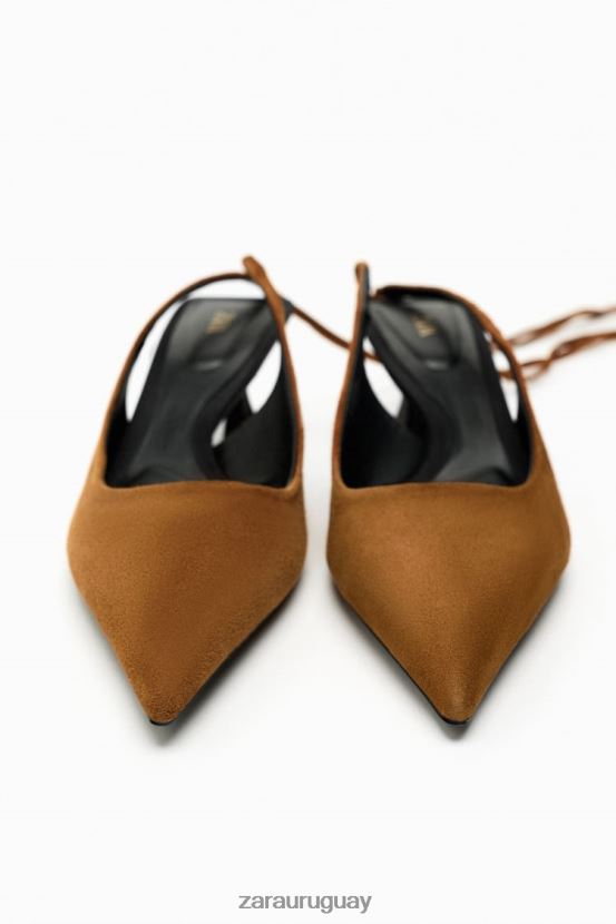 Zara tacones con tira trasera y cordones mujer H6RHL2736 marrón calzado