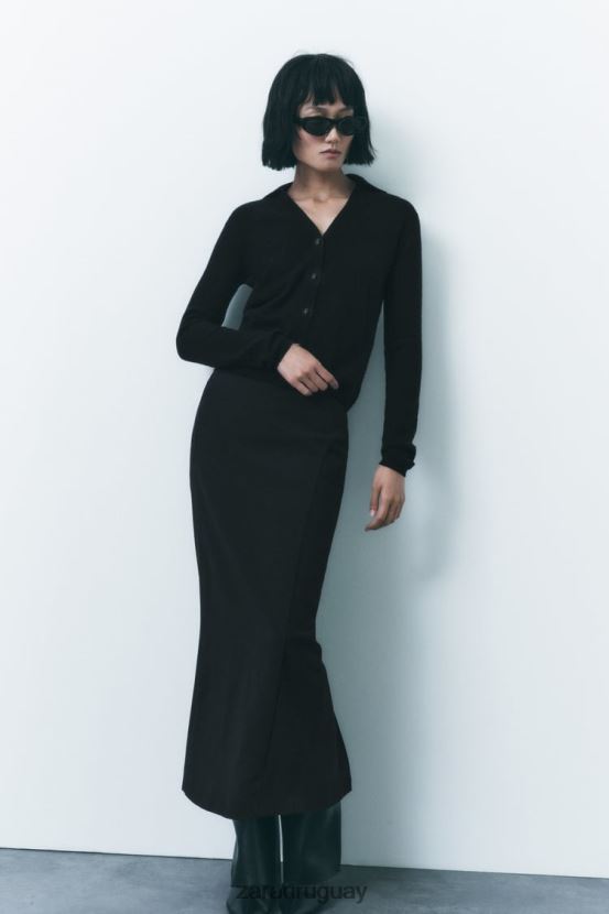 Zara Jersey polo de punto 100% lana mujer H6RHL2268 negro ropa