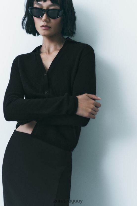 Zara Jersey polo de punto 100% lana mujer H6RHL2268 negro ropa