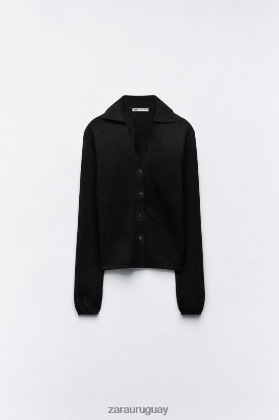 Zara Jersey polo de punto 100% lana mujer H6RHL2268 negro ropa