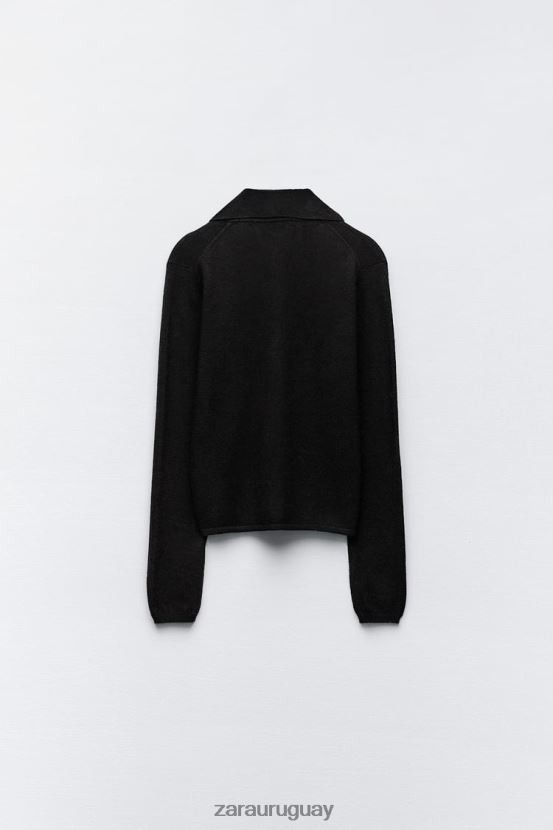Zara Jersey polo de punto 100% lana mujer H6RHL2268 negro ropa