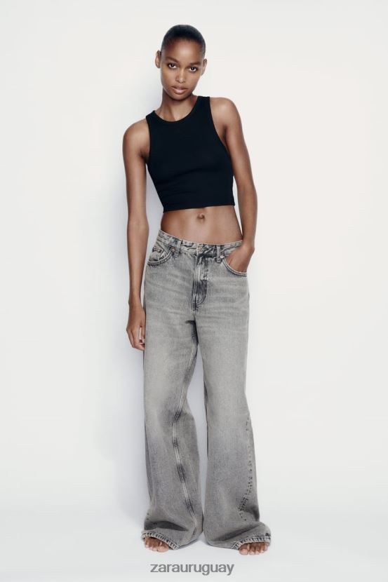 Zara camiseta básica de canalé mujer H6RHL2273 negro ropa