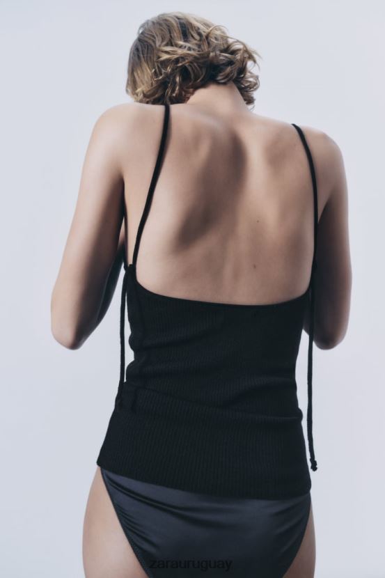 Zara camiseta sin mangas de punto mujer H6RHL2830 negro ropa