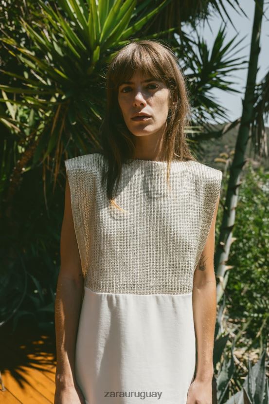 Zara chaleco metalizado en contraste mujer H6RHL2252 crudo ropa