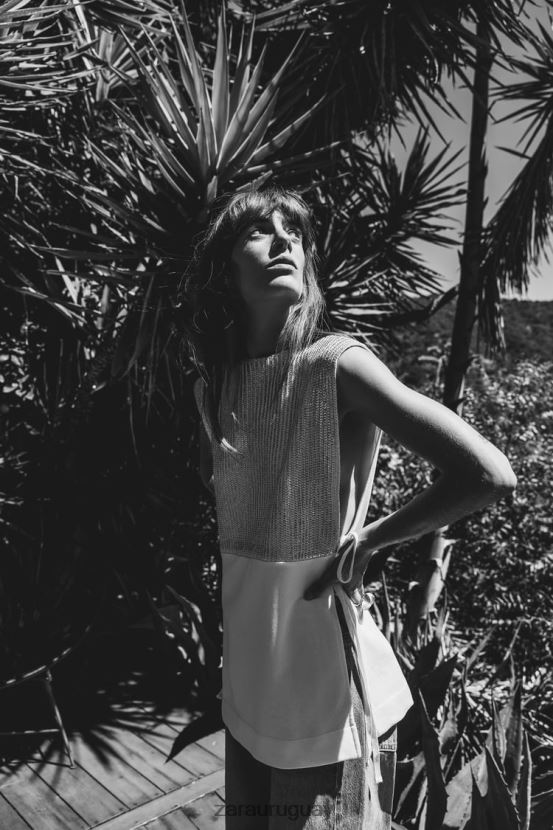 Zara chaleco metalizado en contraste mujer H6RHL2252 crudo ropa