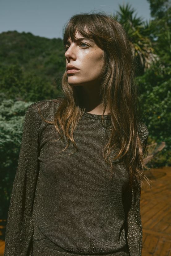 Zara crop top con hilo metalizado mujer H6RHL2247 oro ropa