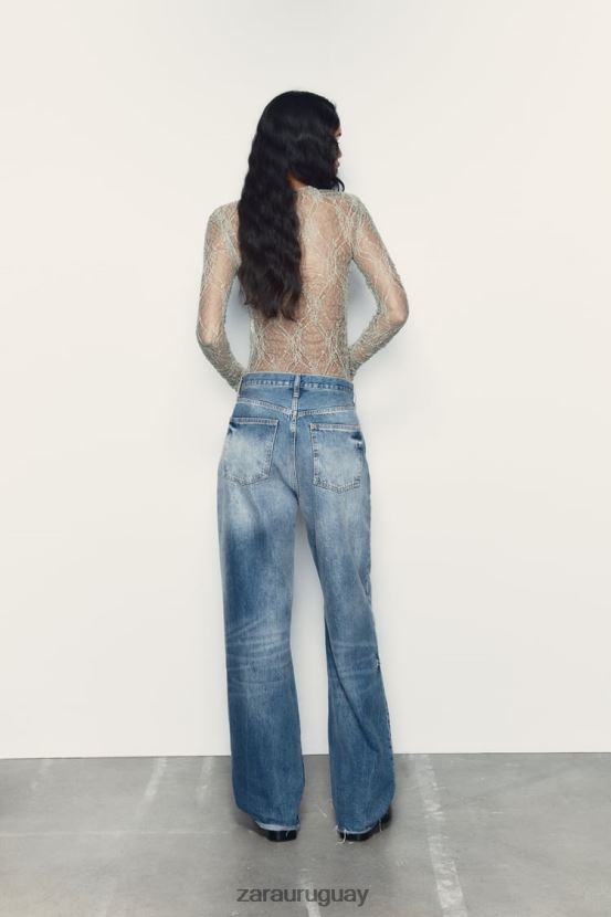 Zara mono de encaje mujer H6RHL2269 caqui claro ropa