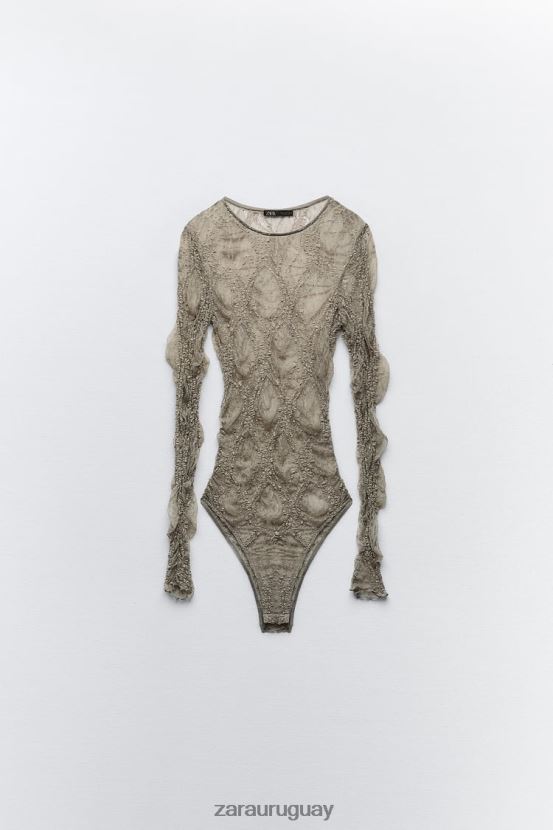 Zara mono de encaje mujer H6RHL2269 caqui claro ropa