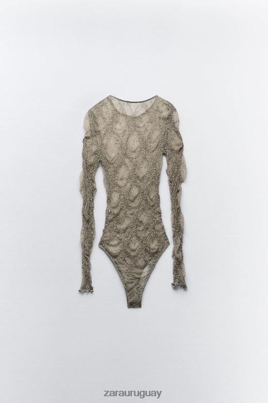 Zara mono de encaje mujer H6RHL2269 caqui claro ropa