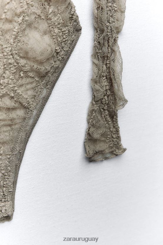 Zara mono de encaje mujer H6RHL2269 caqui claro ropa