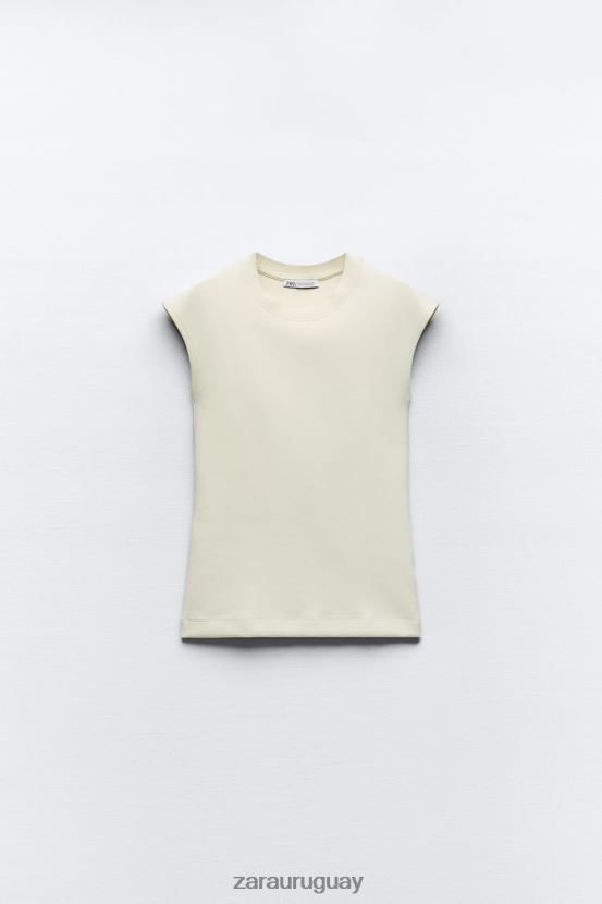 Zara top ajustado de canalé mujer H6RHL2251 crudo ropa