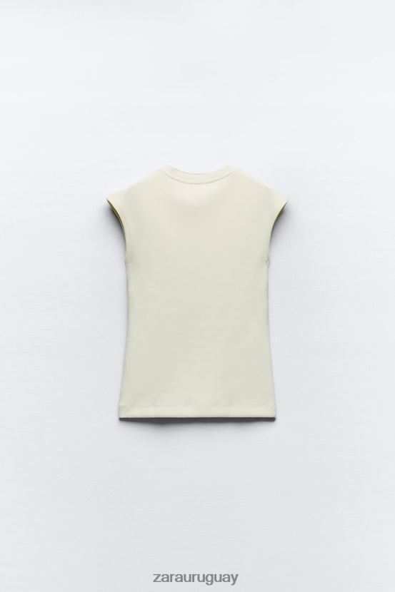 Zara top ajustado de canalé mujer H6RHL2251 crudo ropa