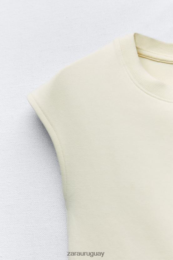 Zara top ajustado de canalé mujer H6RHL2251 crudo ropa