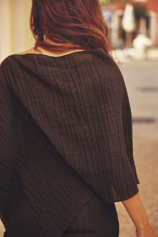 Zara top asimétrico en mezcla de lino mujer H6RHL2280 marron oscuro ropa