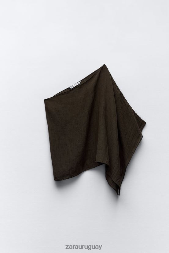 Zara top asimétrico en mezcla de lino mujer H6RHL2280 marron oscuro ropa