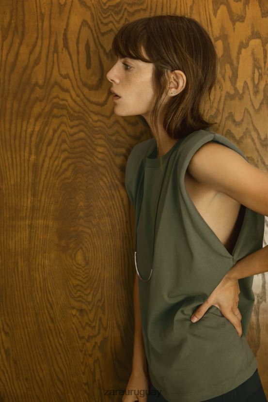 Zara top con hombreras mujer H6RHL2253 caqui ropa