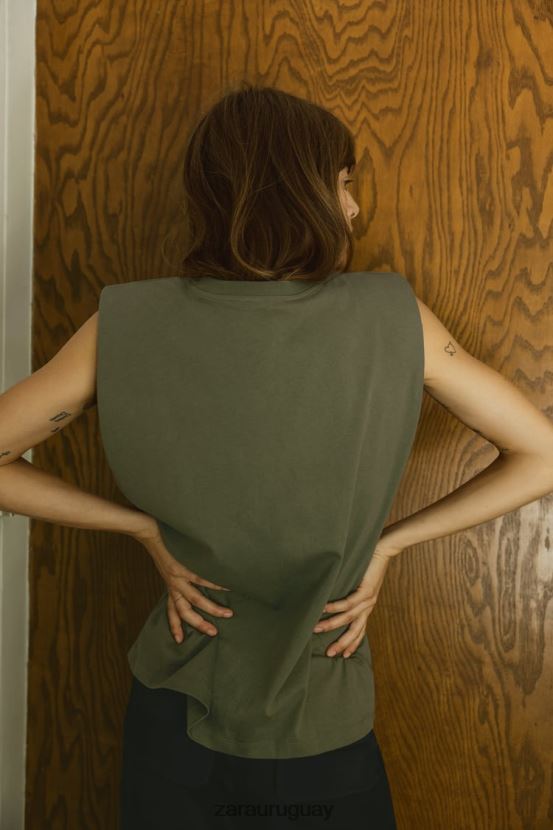 Zara top con hombreras mujer H6RHL2253 caqui ropa