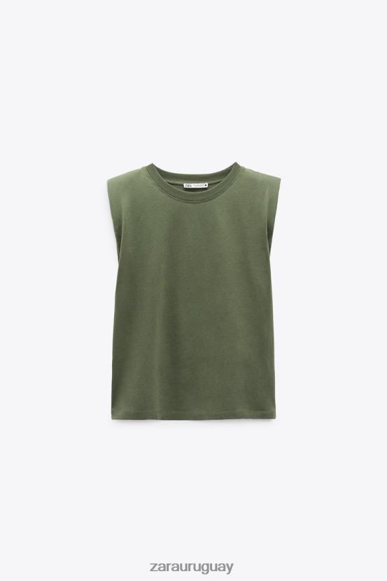 Zara top con hombreras mujer H6RHL2253 caqui ropa