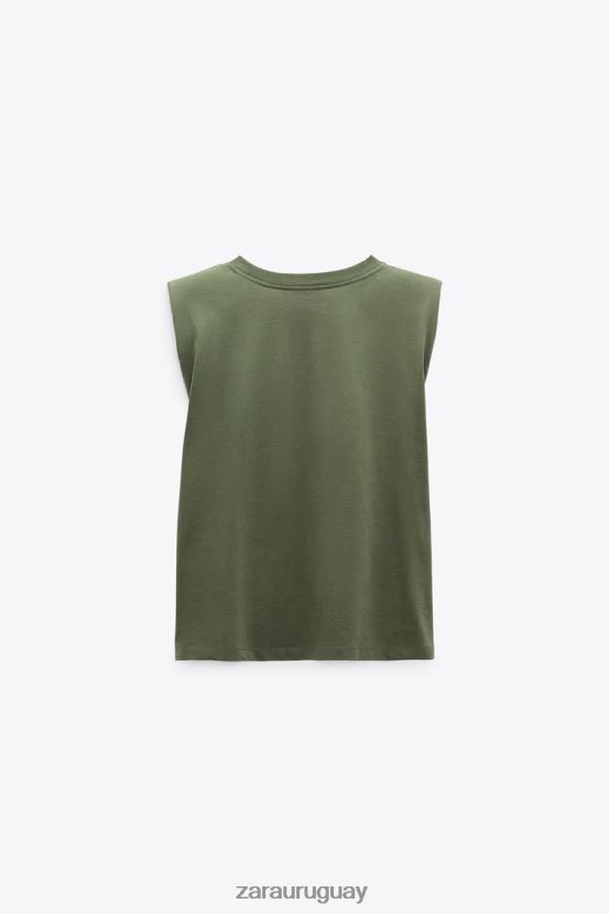 Zara top con hombreras mujer H6RHL2253 caqui ropa
