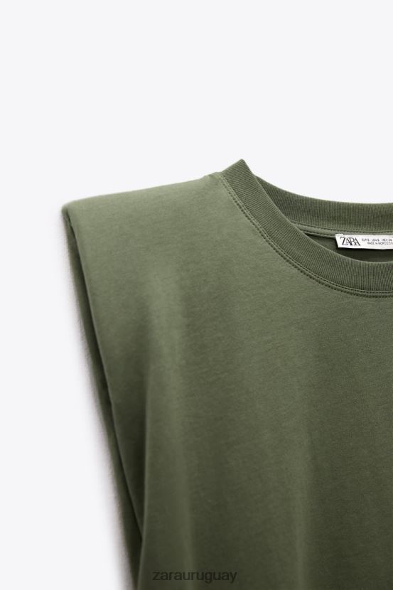 Zara top con hombreras mujer H6RHL2253 caqui ropa