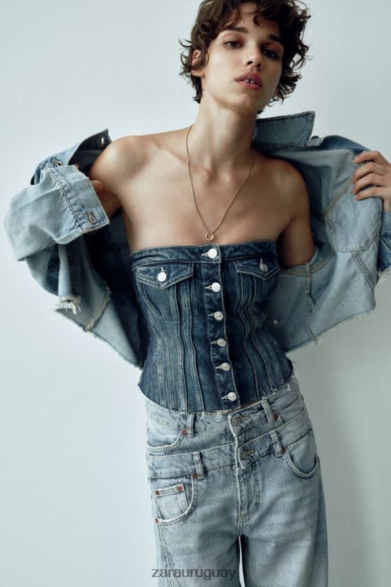 Zara top corsé denim trf mujer H6RHL2281 azul ropa