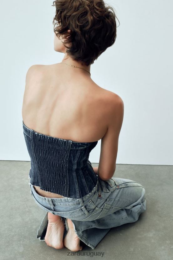 Zara top corsé denim trf mujer H6RHL2281 azul ropa