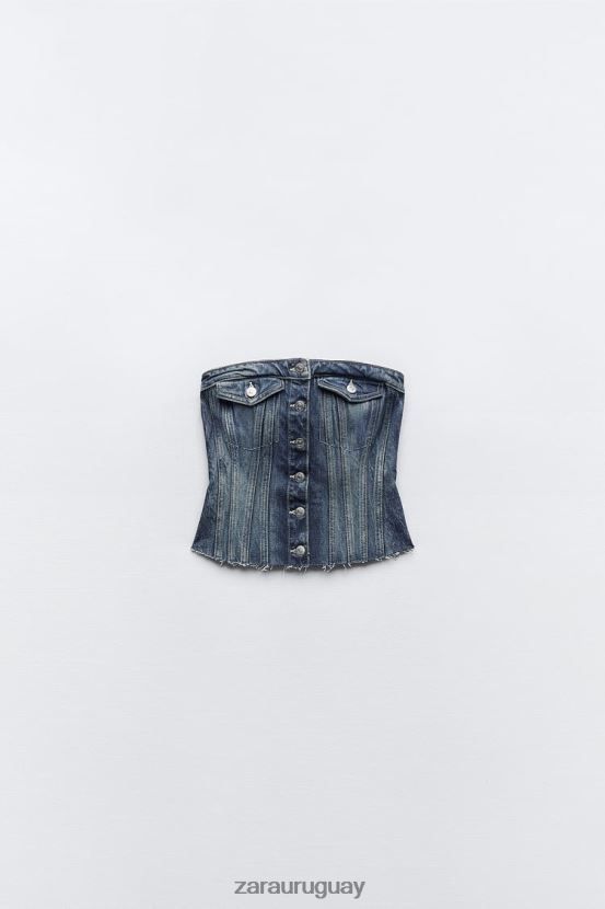 Zara top corsé denim trf mujer H6RHL2281 azul ropa