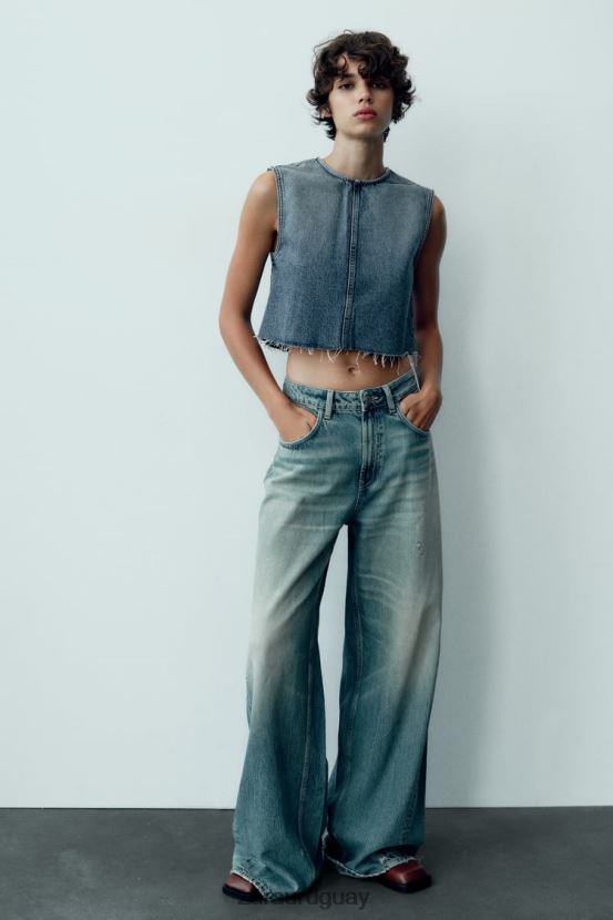 Zara top corto de mezclilla trf mujer H6RHL2259 azul ropa