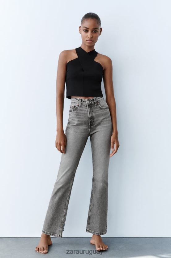 Zara top de punto cruzado mujer H6RHL2276 negro ropa